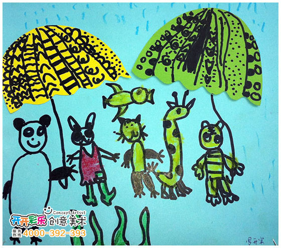 儿童画 -花雨伞 - 开开彩乐创意美术
